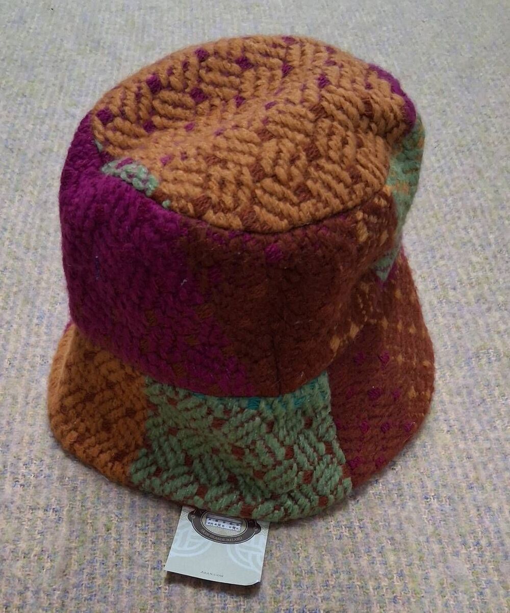 Aran maker wool bucket hat multi color magenta pink green